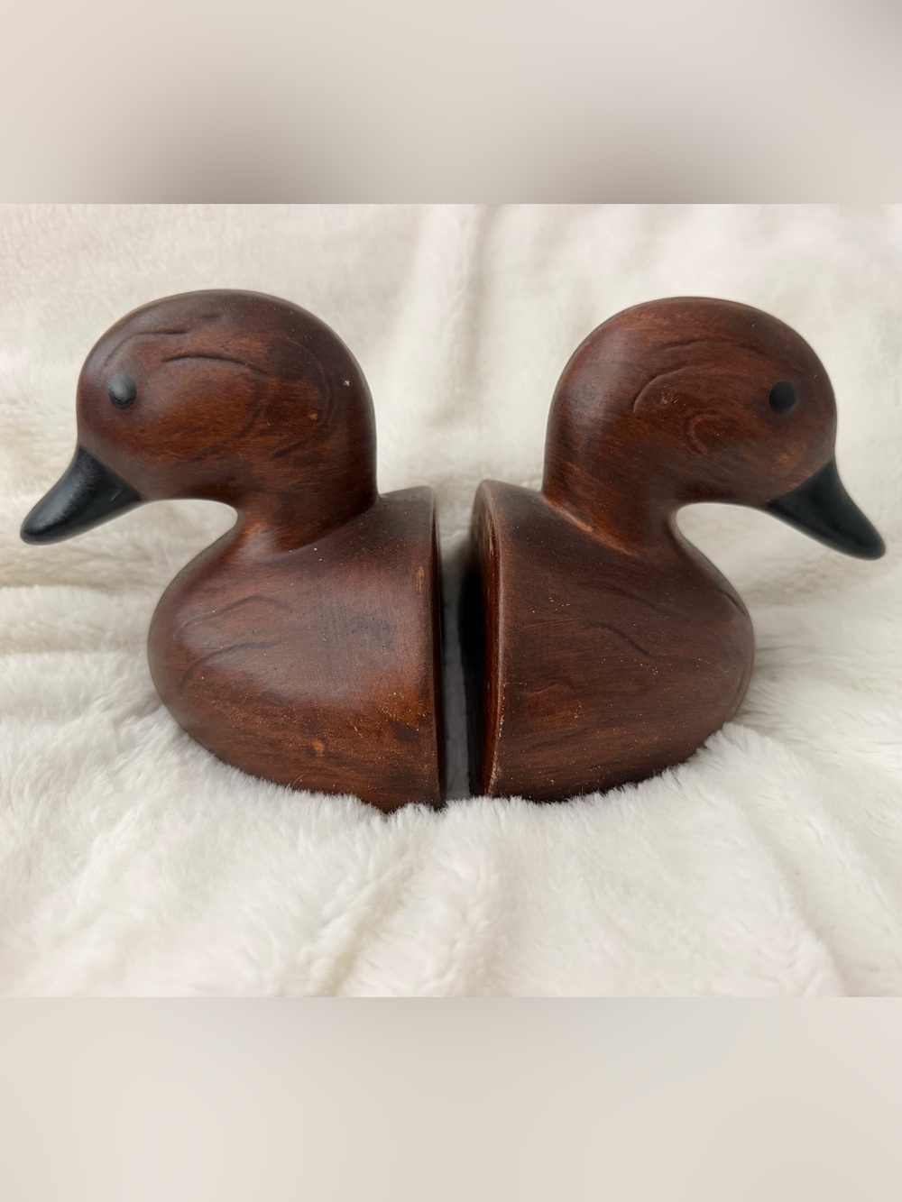 Vintage Heavy Faux Wood Duck Head Bookends Set of 2 Rustic Cabin Decor 5.5+ lbs